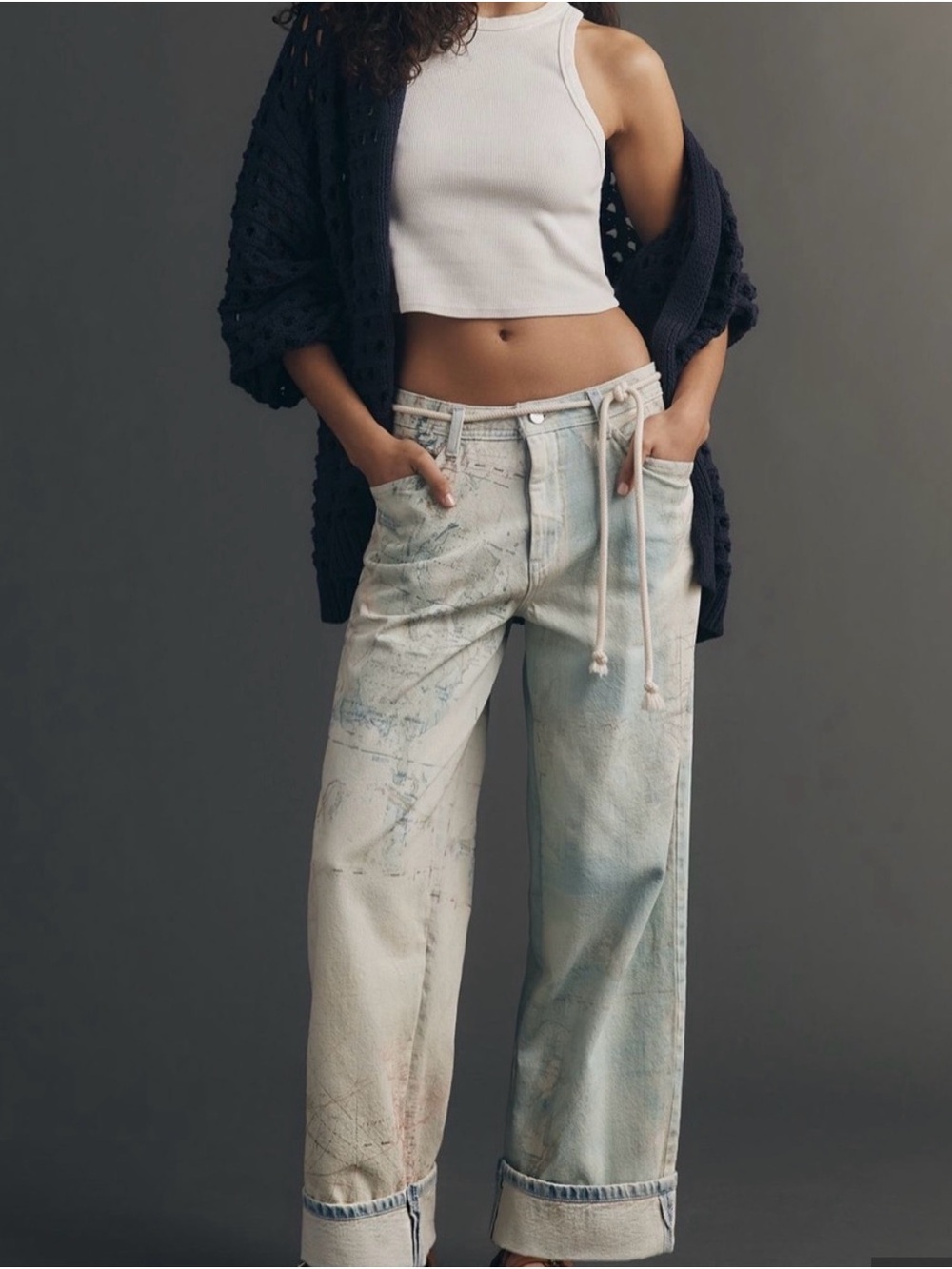 Anthropologie Light Blue and White Tie-Dye Boyfriend Jeans
